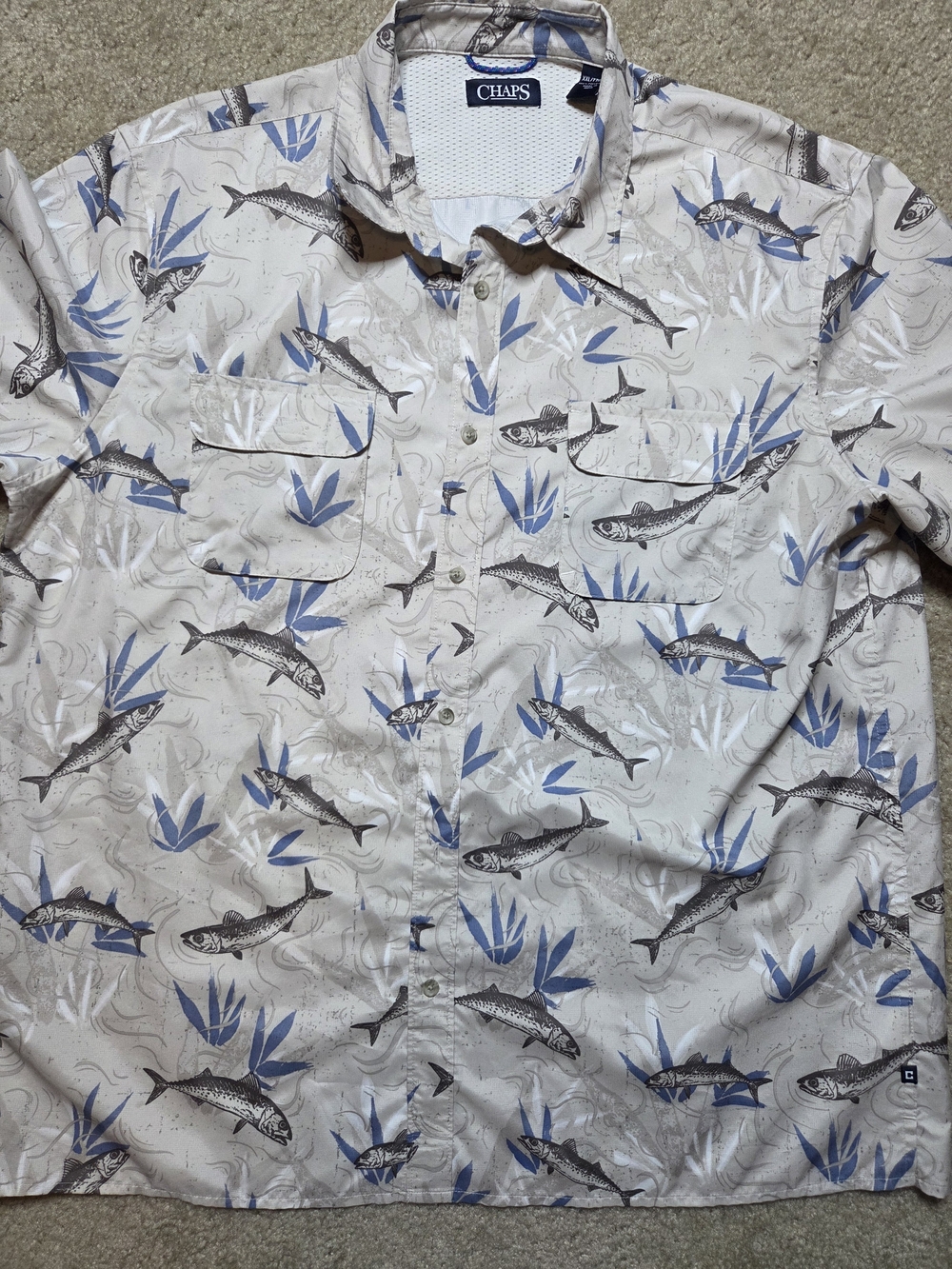 Chaps Mens XXL Performance Fishing Shirt  Button Down Vented Fish Print